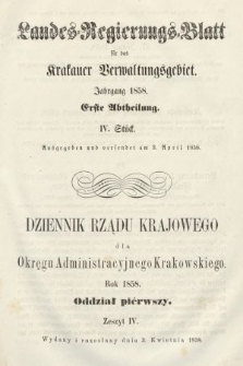 Dziennik Rządu Krajowego dla Okręgu Administracyjnego Krakowskiego. 1858, oddział 1, z. 4
