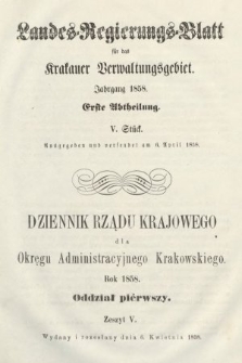 Dziennik Rządu Krajowego dla Okręgu Administracyjnego Krakowskiego. 1858, oddział 1, z. 5