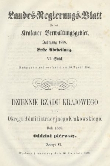 Dziennik Rządu Krajowego dla Okręgu Administracyjnego Krakowskiego. 1858, oddział 1, z. 6