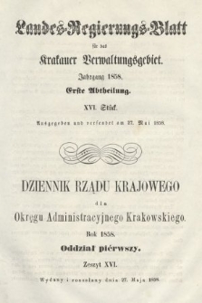 Dziennik Rządu Krajowego dla Okręgu Administracyjnego Krakowskiego. 1858, oddział 1, z. 16