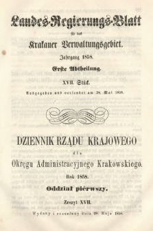 Dziennik Rządu Krajowego dla Okręgu Administracyjnego Krakowskiego. 1858, oddział 1, z. 17