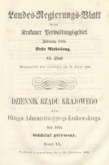 Dziennik Rządu Krajowego dla Okręgu Administracyjnego Krakowskiego. 1858, oddział 1, z. 20