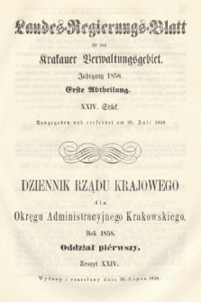 Dziennik Rządu Krajowego dla Okręgu Administracyjnego Krakowskiego. 1858, oddział 1, z. 24
