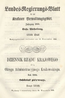 Dziennik Rządu Krajowego dla Okręgu Administracyjnego Krakowskiego. 1858, oddział 1, z. 32