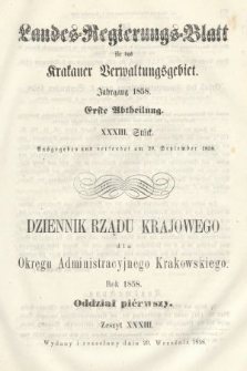 Dziennik Rządu Krajowego dla Okręgu Administracyjnego Krakowskiego. 1858, oddział 1, z. 33