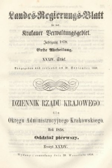 Dziennik Rządu Krajowego dla Okręgu Administracyjnego Krakowskiego. 1858, oddział 1, z. 34