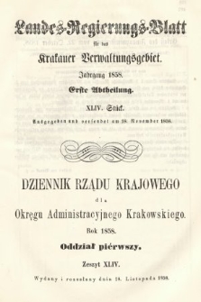 Dziennik Rządu Krajowego dla Okręgu Administracyjnego Krakowskiego. 1858, oddział 1, z. 44
