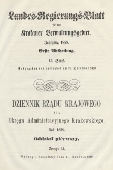 Dziennik Rządu Krajowego dla Okręgu Administracyjnego Krakowskiego. 1858, oddział 1, z. 51