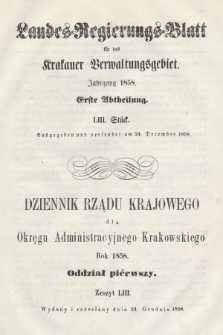 Dziennik Rządu Krajowego dla Okręgu Administracyjnego Krakowskiego. 1858, oddział 1, z. 53