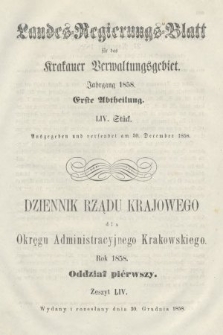 Dziennik Rządu Krajowego dla Okręgu Administracyjnego Krakowskiego. 1858, oddział 1, z. 54