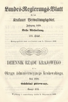 Dziennik Rządu Krajowego dla Okręgu Administracyjnego Krakowskiego. 1858, oddział 1, z. 56
