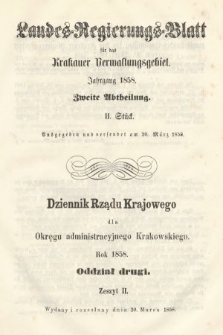 Dziennik Rządu Krajowego dla Okręgu Administracyjnego Krakowskiego. 1858, oddział 2, z. 2