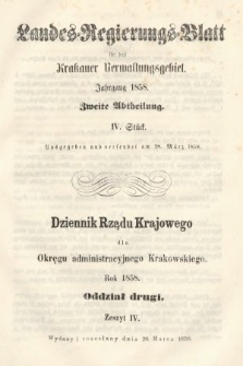 Dziennik Rządu Krajowego dla Okręgu Administracyjnego Krakowskiego. 1858, oddział 2, z. 4