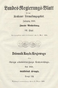 Dziennik Rządu Krajowego dla Okręgu Administracyjnego Krakowskiego. 1858, oddział 2, z. 7