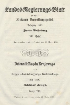 Dziennik Rządu Krajowego dla Okręgu Administracyjnego Krakowskiego. 1858, oddział 2, z. 8