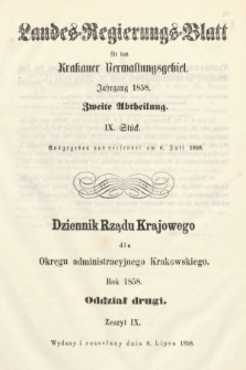 Dziennik Rządu Krajowego dla Okręgu Administracyjnego Krakowskiego. 1858, oddział 2, z. 9