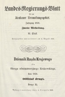 Dziennik Rządu Krajowego dla Okręgu Administracyjnego Krakowskiego. 1858, oddział 2, z. 11