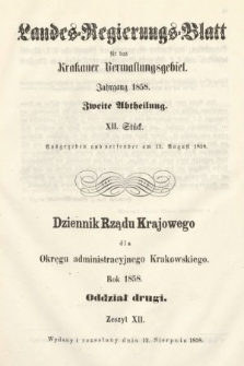 Dziennik Rządu Krajowego dla Okręgu Administracyjnego Krakowskiego. 1858, oddział 2, z. 12