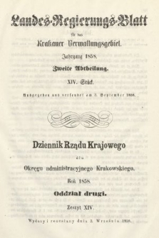 Dziennik Rządu Krajowego dla Okręgu Administracyjnego Krakowskiego. 1858, oddział 2, z. 14