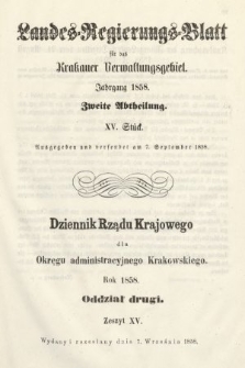 Dziennik Rządu Krajowego dla Okręgu Administracyjnego Krakowskiego. 1858, oddział 2, z. 15