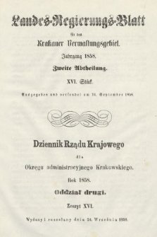 Dziennik Rządu Krajowego dla Okręgu Administracyjnego Krakowskiego. 1858, oddział 2, z. 16