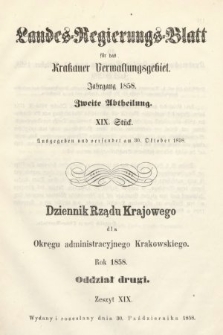 Dziennik Rządu Krajowego dla Okręgu Administracyjnego Krakowskiego. 1858, oddział 2, z. 19