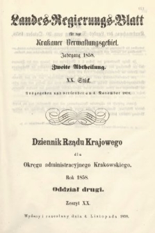 Dziennik Rządu Krajowego dla Okręgu Administracyjnego Krakowskiego. 1858, oddział 2, z. 20