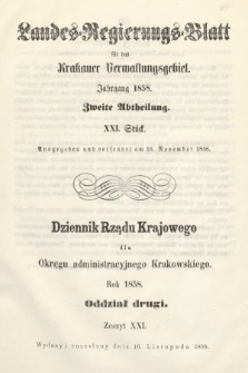 Dziennik Rządu Krajowego dla Okręgu Administracyjnego Krakowskiego. 1858, oddział 2, z. 21