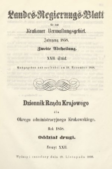 Dziennik Rządu Krajowego dla Okręgu Administracyjnego Krakowskiego. 1858, oddział 2, z. 22