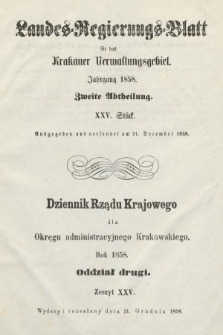 Dziennik Rządu Krajowego dla Okręgu Administracyjnego Krakowskiego. 1858, oddział 2, z. 25