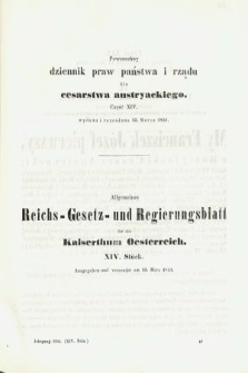 Powszechny Dziennik Praw Państwa i Rządu dla Cesarstwa Austryackiego = Allgemeines Reichs-Gesetz-und Regierungsblatt für das Kaiserthum Osterreich. 1851, oddział 1, cz. 14