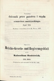 Powszechny Dziennik Praw Państwa i Rządu dla Cesarstwa Austryackiego = Allgemeines Reichs-Gesetz-und Regierungsblatt für das Kaiserthum Osterreich. 1851, oddział 1, cz. 16