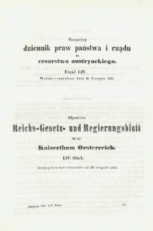 Powszechny Dziennik Praw Państwa i Rządu dla Cesarstwa Austryackiego = Allgemeines Reichs-Gesetz-und Regierungsblatt für das Kaiserthum Osterreich. 1851, oddział 2, cz. 54