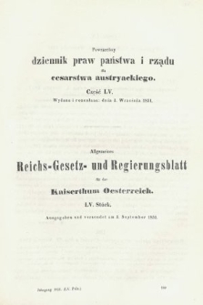Powszechny Dziennik Praw Państwa i Rządu dla Cesarstwa Austryackiego = Allgemeines Reichs-Gesetz-und Regierungsblatt für das Kaiserthum Osterreich. 1851, oddział 2, cz. 55