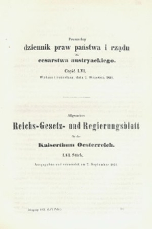 Powszechny Dziennik Praw Państwa i Rządu dla Cesarstwa Austryackiego = Allgemeines Reichs-Gesetz-und Regierungsblatt für das Kaiserthum Osterreich. 1851, oddział 2, cz. 56