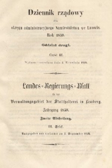 Dziennik Rządowy dla Okręgu Administracyjnego Namiestnictwa we Lwowie = Landes-Regierungs-Blatt für das Verwaltungs-Gebiet der Statthalterei in Lemberg. 1859, oddział 2, cz. 3