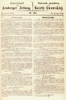 Amtsblatt zur Lemberger Zeitung = Dziennik Urzędowy do Gazety Lwowskiej. 1864, nr 33