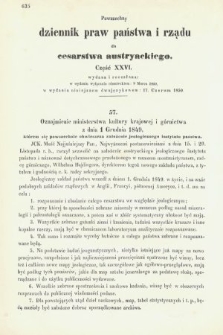 Allgemeines Reichs-Gesetz-und Regierungsblatt für das Kaiserthum Osterreich = Powszechny Dziennik Praw Państwa i Rządu dla Cesarstwa Austryackiego. 1850, kwartał 1, cz. 26