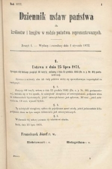 Dziennik Ustaw Państwa dla Królestw i Krajów w Radzie Państwa Reprezentowanych. 1872, zeszyt 1
