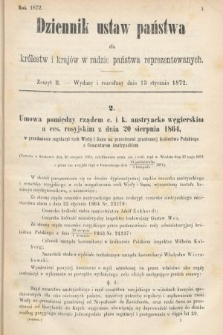 Dziennik Ustaw Państwa dla Królestw i Krajów w Radzie Państwa Reprezentowanych. 1872, zeszyt 2