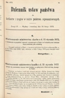 Dziennik Ustaw Państwa dla Królestw i Krajów w Radzie Państwa Reprezentowanych. 1872, zeszyt 4