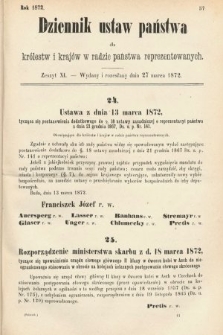 Dziennik Ustaw Państwa dla Królestw i Krajów w Radzie Państwa Reprezentowanych. 1872, zeszyt 11