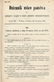 Dziennik Ustaw Państwa dla Królestw i Krajów w Radzie Państwa Reprezentowanych. 1872, zeszyt 12