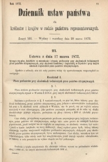 Dziennik Ustaw Państwa dla Królestw i Krajów w Radzie Państwa Reprezentowanych. 1872, zeszyt 13