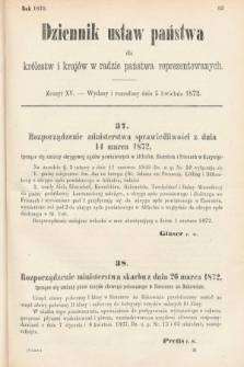 Dziennik Ustaw Państwa dla Królestw i Krajów w Radzie Państwa Reprezentowanych. 1872, zeszyt 15