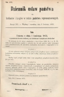 Dziennik Ustaw Państwa dla Królestw i Krajów w Radzie Państwa Reprezentowanych. 1872, zeszyt 16