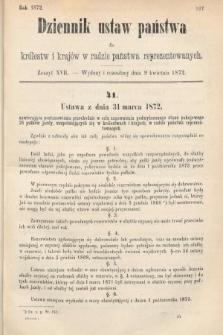 Dziennik Ustaw Państwa dla Królestw i Krajów w Radzie Państwa Reprezentowanych. 1872, zeszyt 17