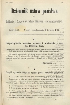 Dziennik Ustaw Państwa dla Królestw i Krajów w Radzie Państwa Reprezentowanych. 1872, zeszyt 22