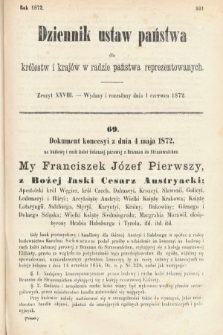 Dziennik Ustaw Państwa dla Królestw i Krajów w Radzie Państwa Reprezentowanych. 1872, zeszyt 28