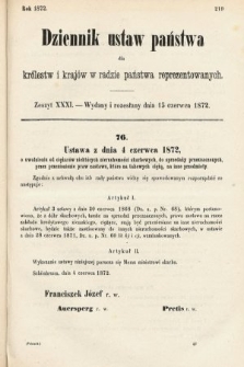 Dziennik Ustaw Państwa dla Królestw i Krajów w Radzie Państwa Reprezentowanych. 1872, zeszyt 31